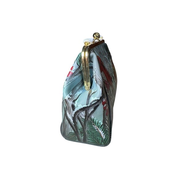 Anuschka Cardinal Hand Painted Kiss Lock Crossbody Clutch Purse Leather New - Picture 4 of 7